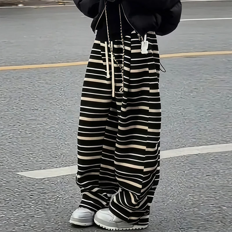 慵懒风黑白条纹阔腿裤2025冬季冬日穿搭随性氛围感个性格调