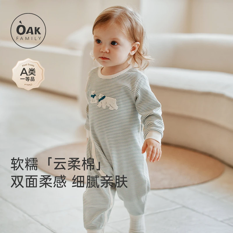 OAK FAMILY8月20号秋季新生婴幼儿长袖斜襟连体衣宝宝衣服爬服