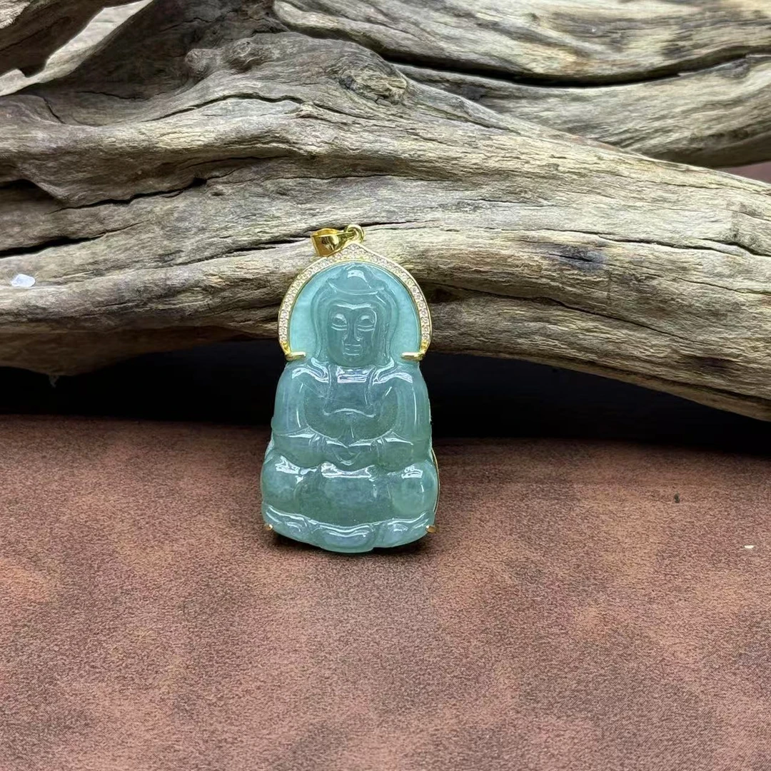【祁恩珠宝】蓝水翡翠观音吊坠D022105——多样性发其一