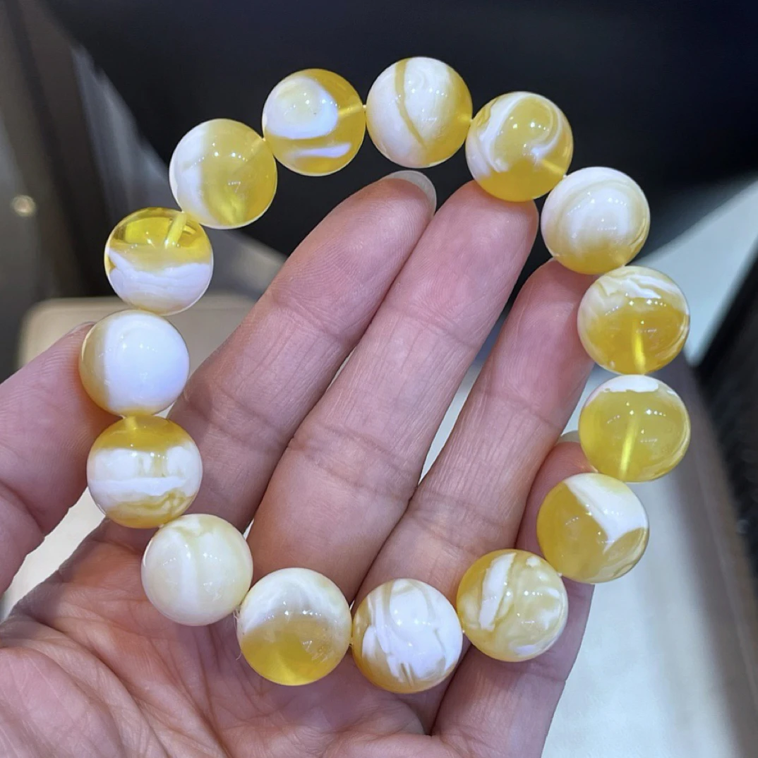 21.93克JM13+mm金瓷白妖花溶洞圆珠手串，金白分明