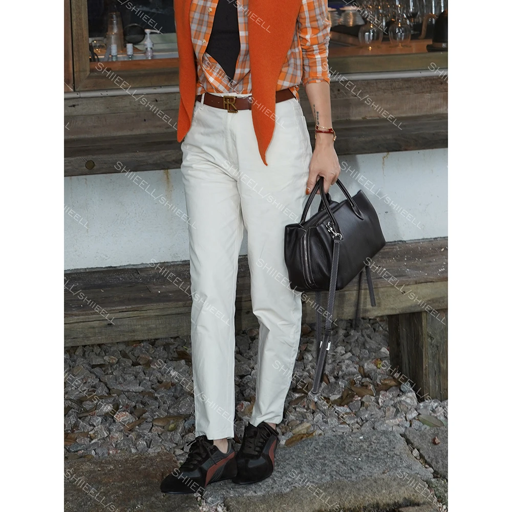 【静奢米棍裤】老钱风棉质定染米修身直筒休闲裤W8542