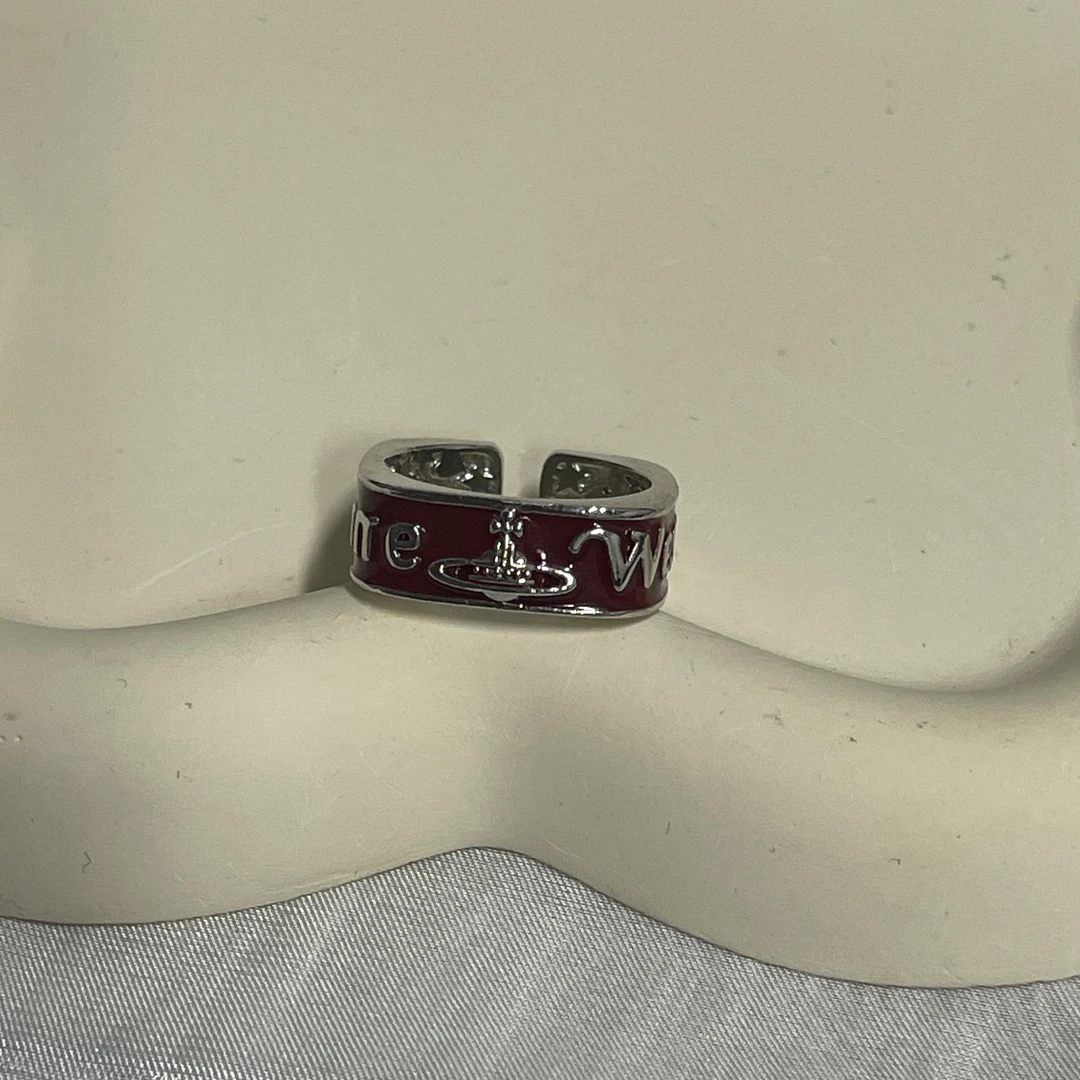 铜合金戒指 YM小西红色字母戒指轻奢时尚小众个性精致欧美百搭
