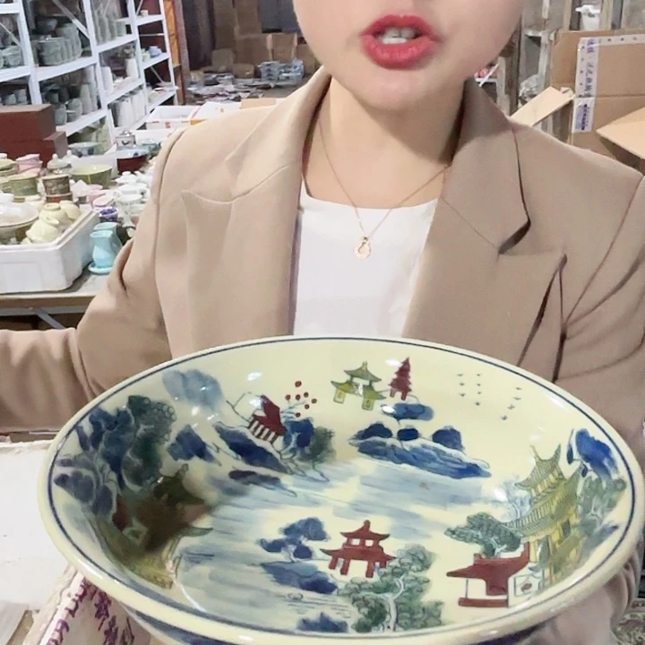 陶其他景德镇高温陶瓷高脚果盘黄希希龙珠阁画片