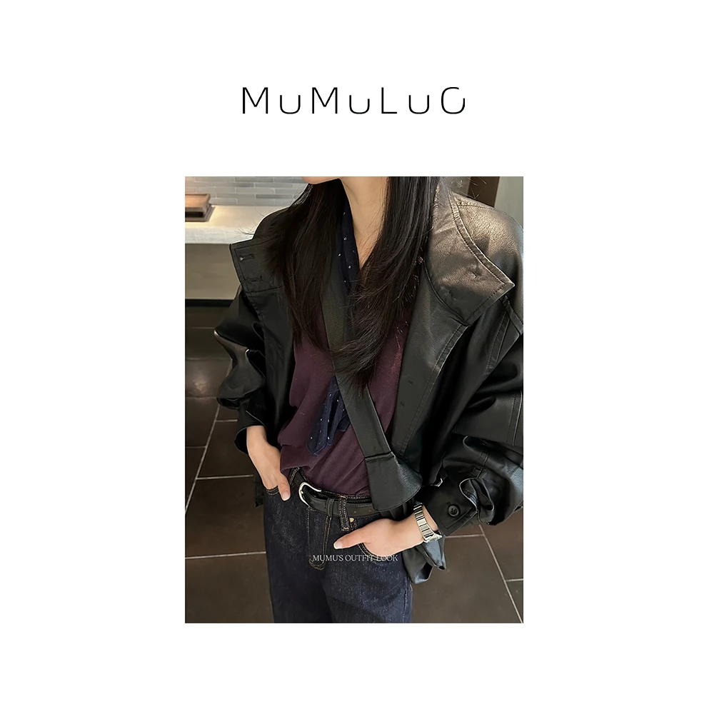 罗炑炑“摩登都市”早春新款立领率性夹克皮衣外套 MMLM05616