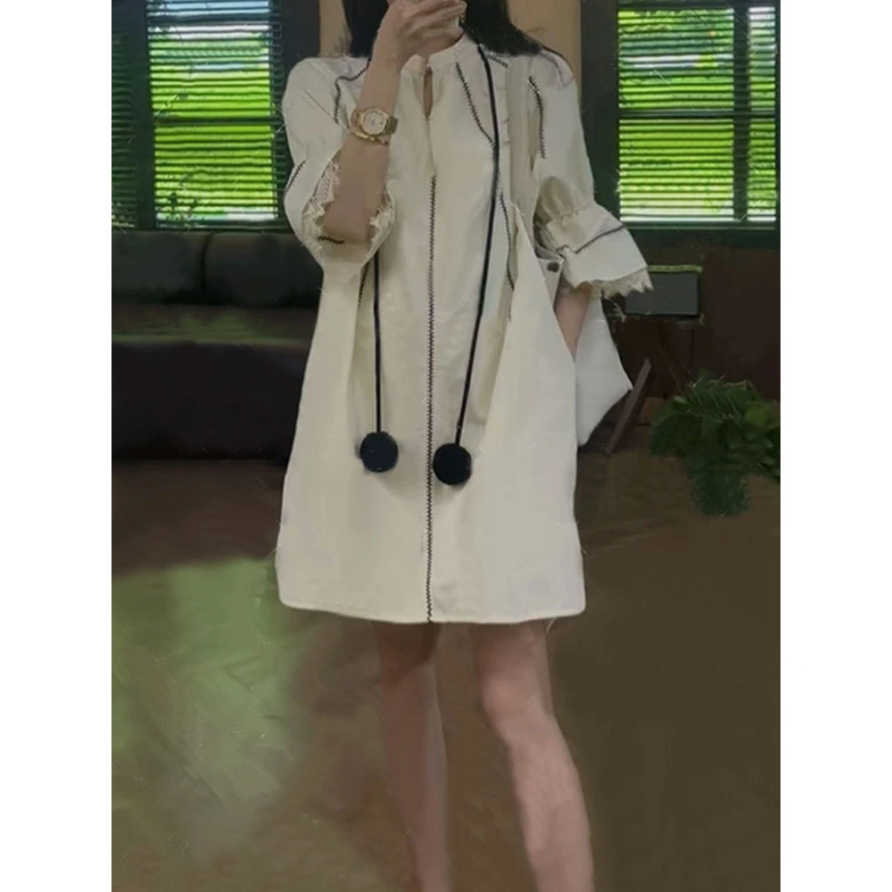 香朵儿洋气小众V领套头连衣裙女生休闲百搭小个子时尚设计感裙子