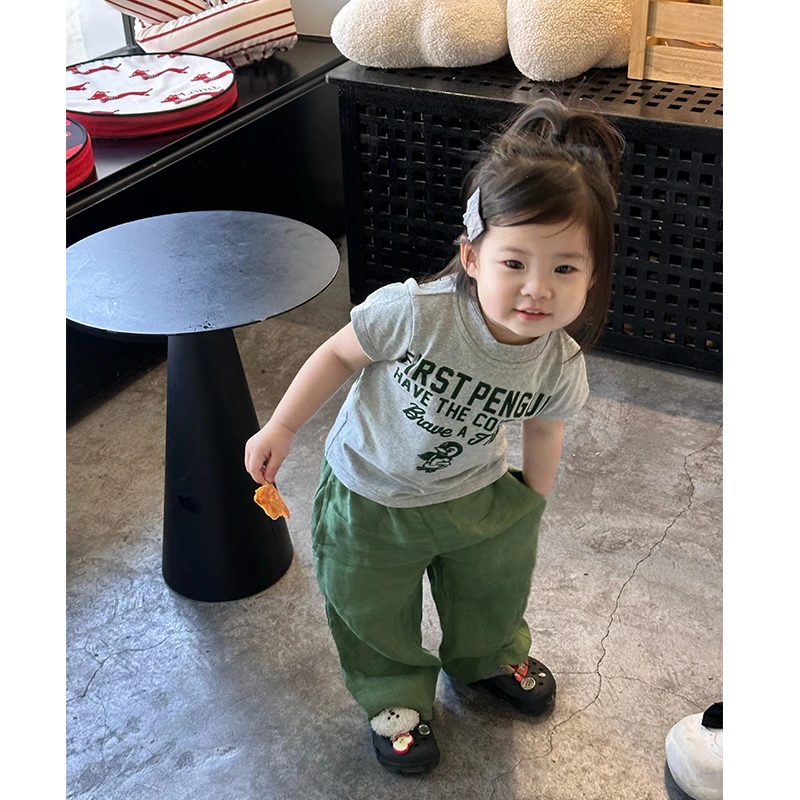 女童套装新款夏季时尚酷炫灰色短袖T恤配潮流休闲防蚊裤气质洋气