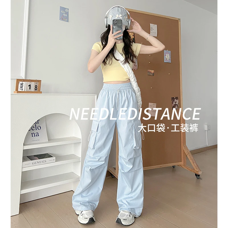 美式复古高街工装阔腿裤子女春夏2025新款小个子休闲长裤