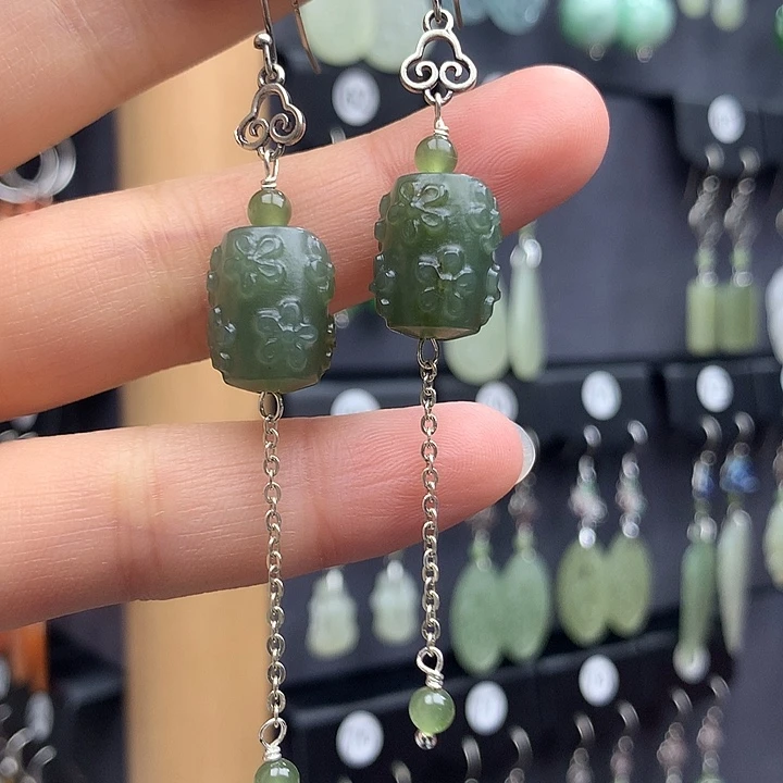 和田玉耳饰银S925镶嵌用****1