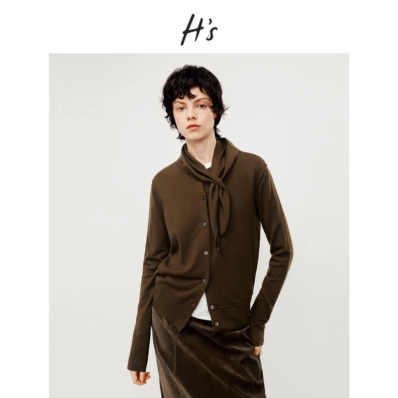 【25AW】H'S双色方巾毛针织衫女25冬新款感可脱卸圆领打底衫毛衣