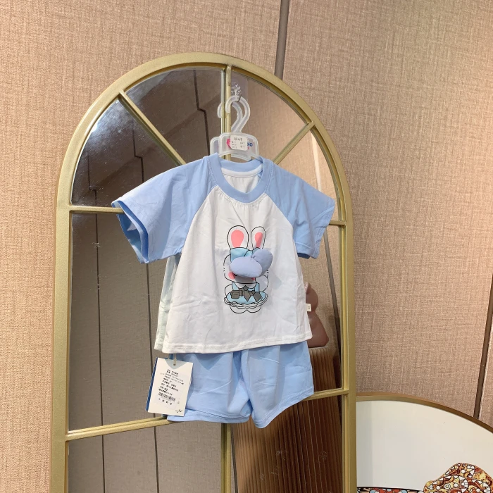 AB448    宝宝蓝色短袖短裤套装  夏款
