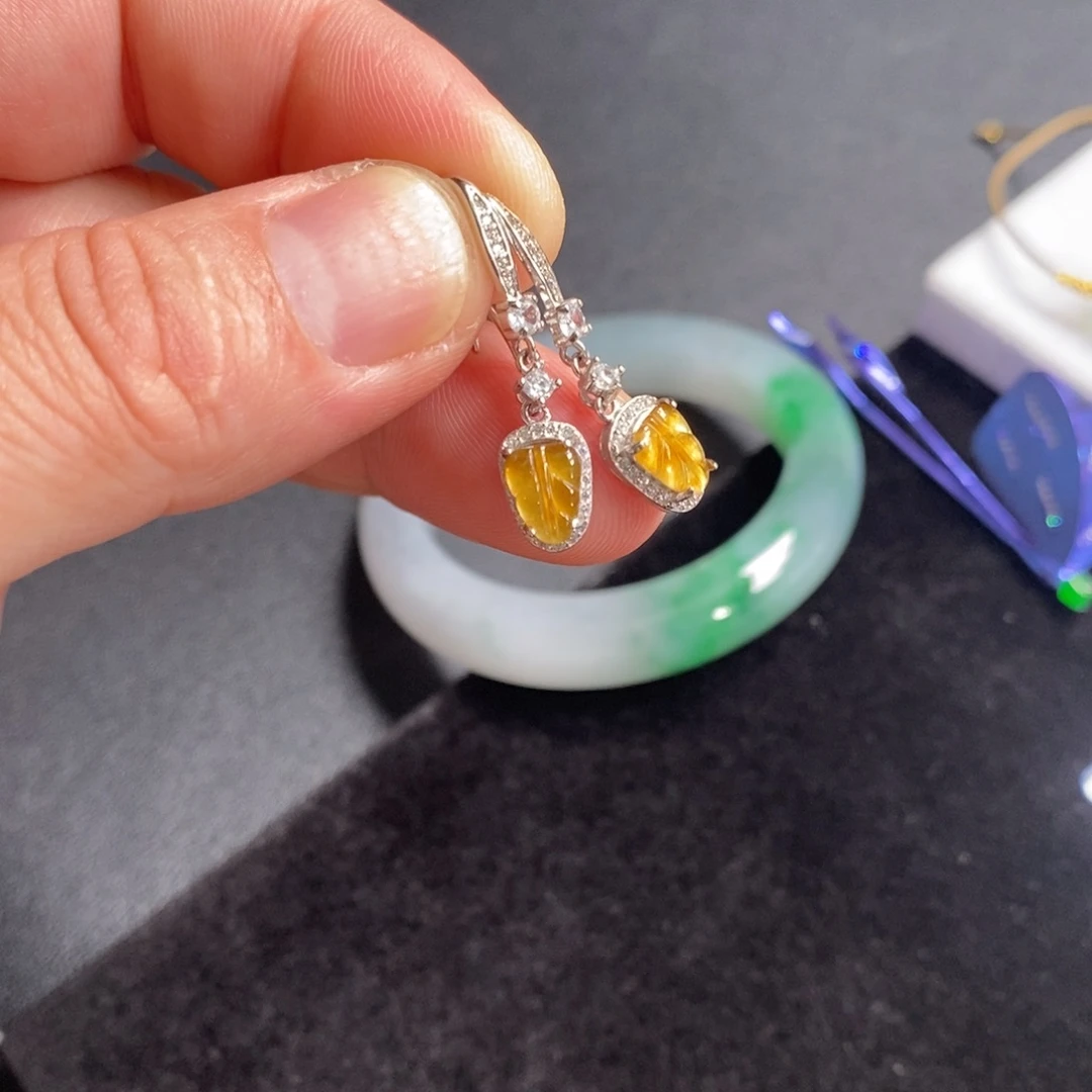 翡翠银S925镶嵌耳坠耳子耳坠