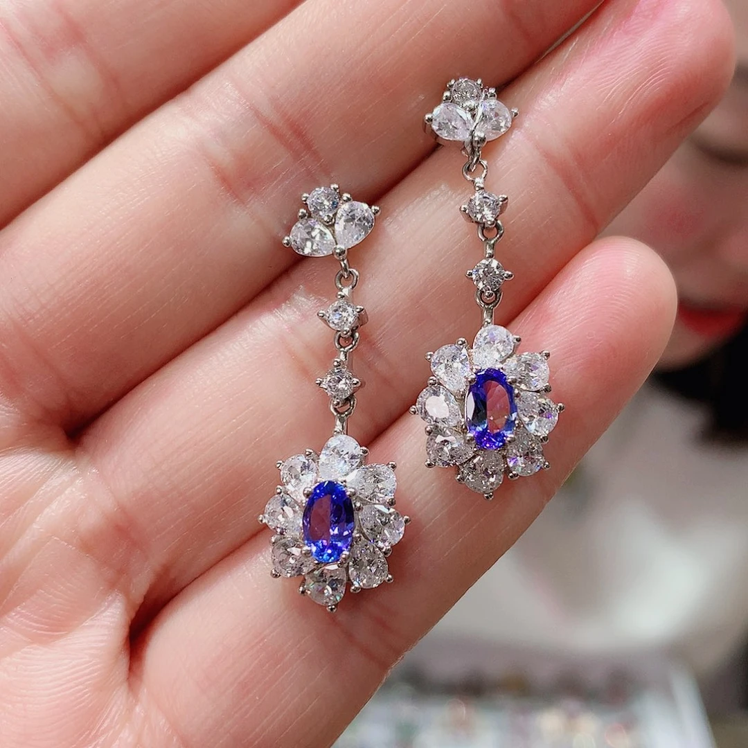 坦桑石耳饰银S925镶嵌成****贝