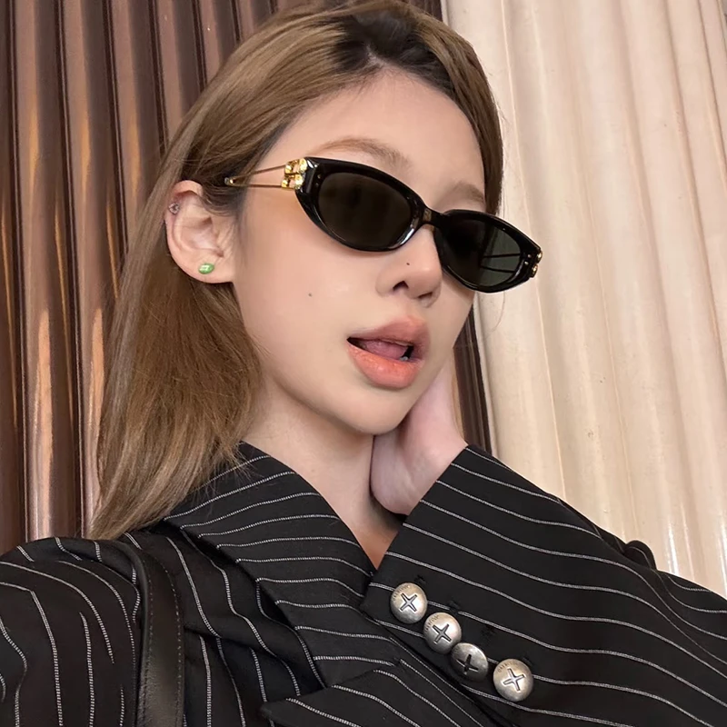 槑槑哒新款猫眼窄框韩版金边遮阳防紫外线太阳眼镜女潮