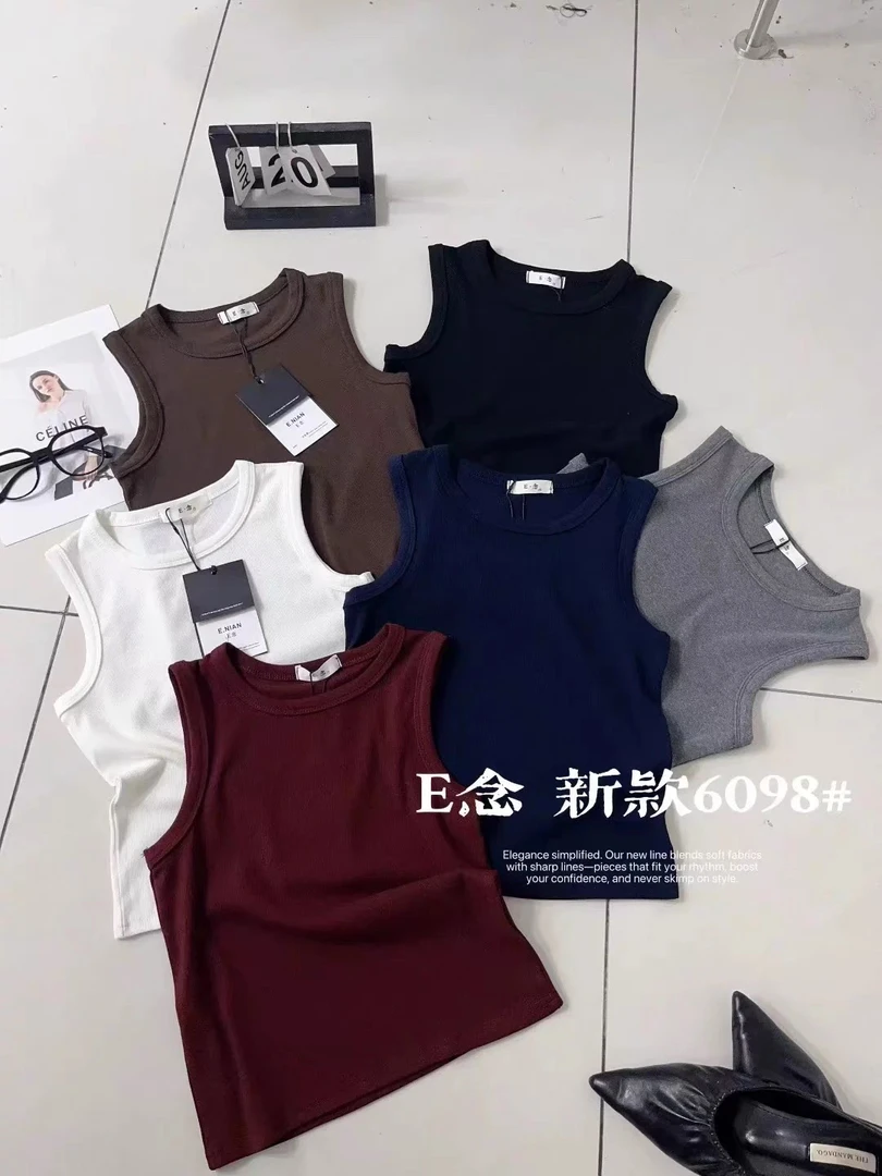 E念6098韩版休闲显瘦内搭小众短款背心女夏季修身吊带极简风百搭