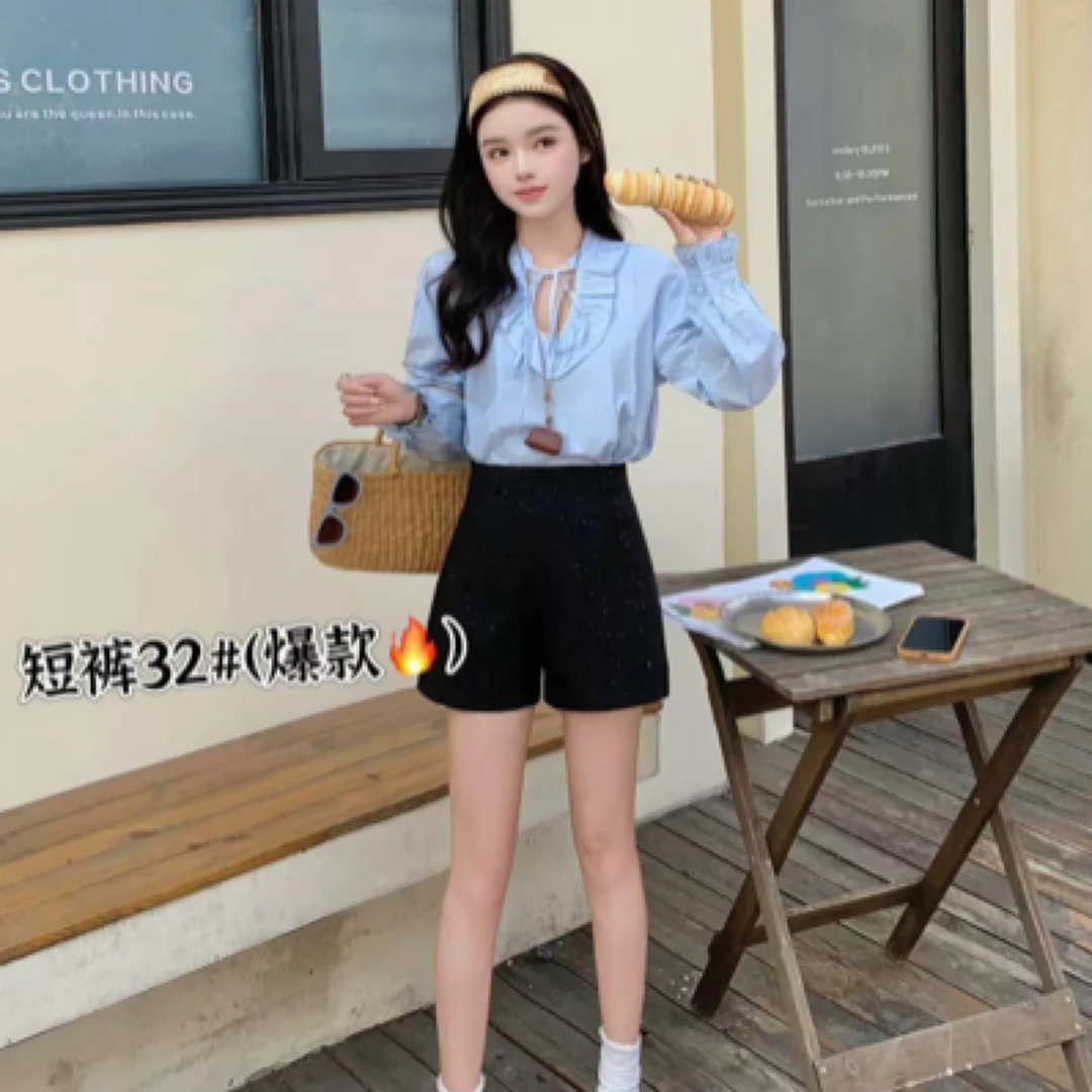 32#【裤长36】薄款高腰直筒裤短裤夏季西装面料短裤