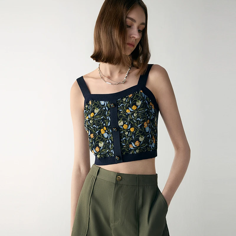 MSLANMSLAN【商场同款】新款碎花时尚花型提花吊带背心MFBE1014