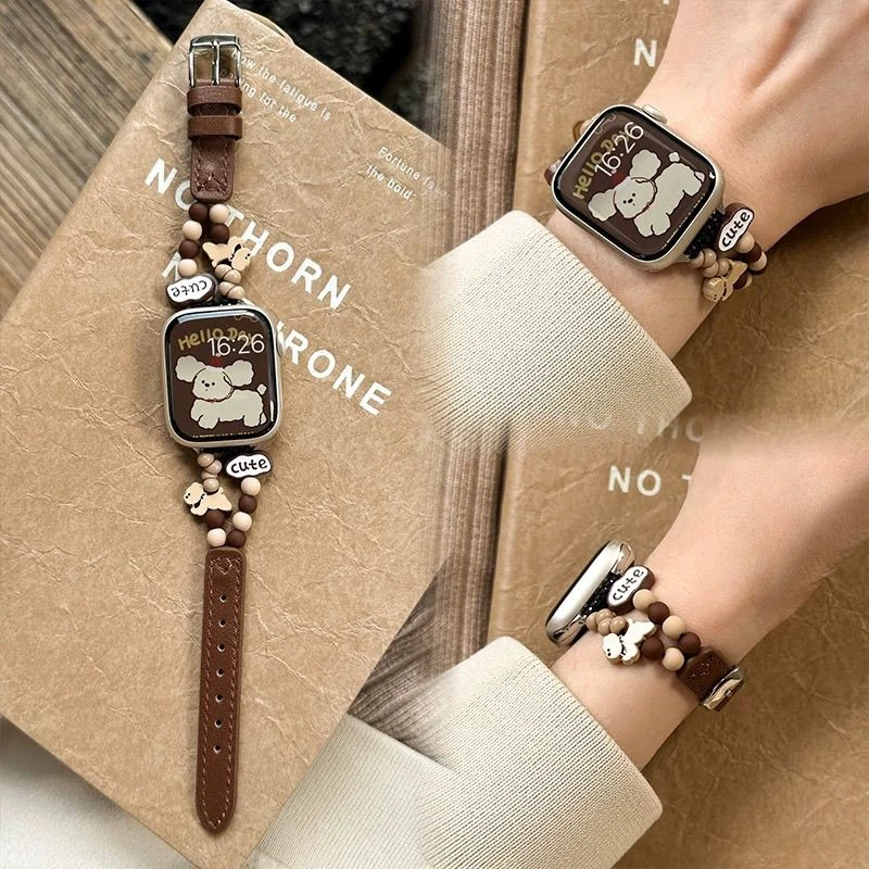 适用小米手环10串珠9pro卡通珍珠拼皮表带华为手环10/Fit3红米5/4