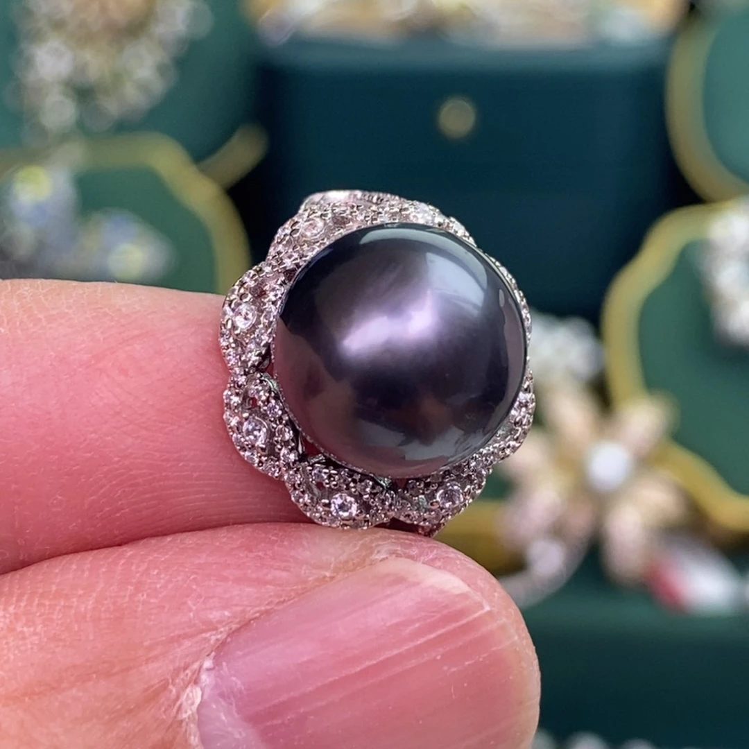 银S925镶嵌戒指海水珍珠