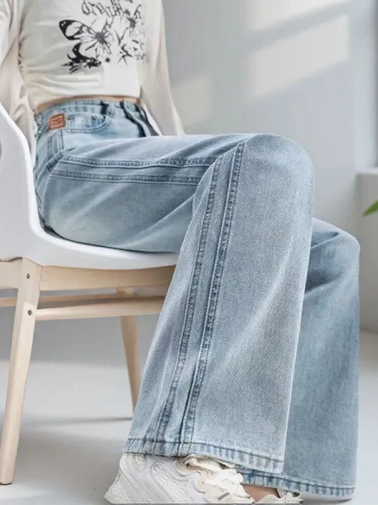 {红}窄版阔腿裤高腰裤子牛仔裤春夏春季垂感宽松薄款拖地裤