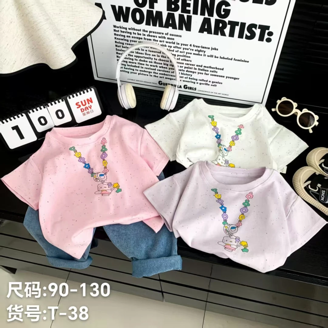 T-38印花圆领短袖T恤（粉色）