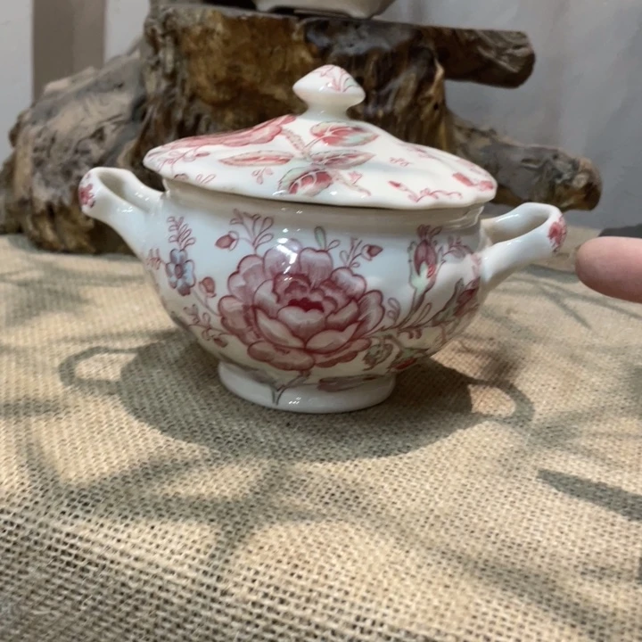 磁州窑尾货库存二厂出口玫瑰糖缸一套微暇