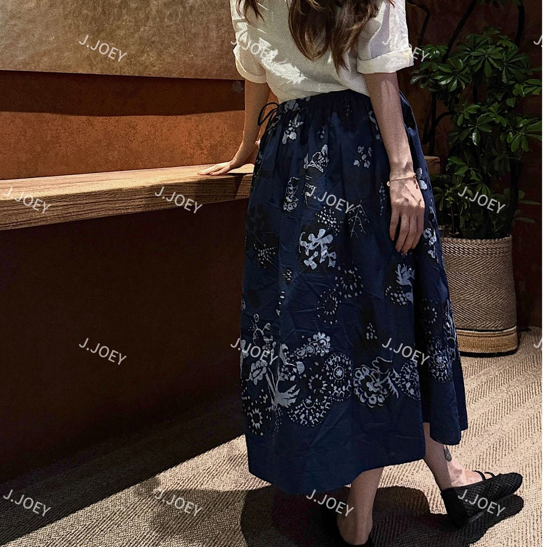 J.JOEY "100棉"夏款时尚极简风深蓝色宽松休闲半身裙 0961