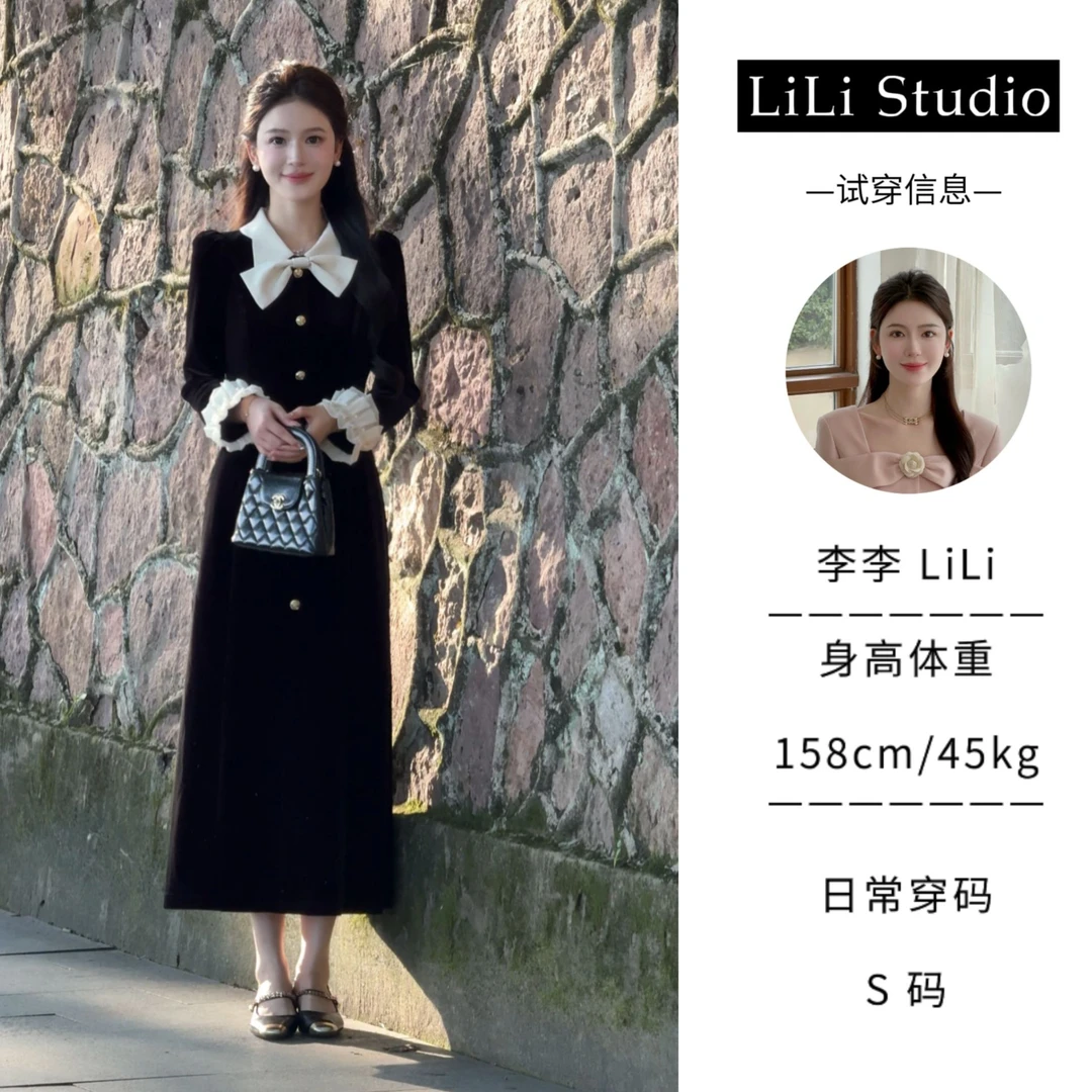 【泡芙少女】LiLi法式复古千金风丝绒显贵连衣裙XMZH4880