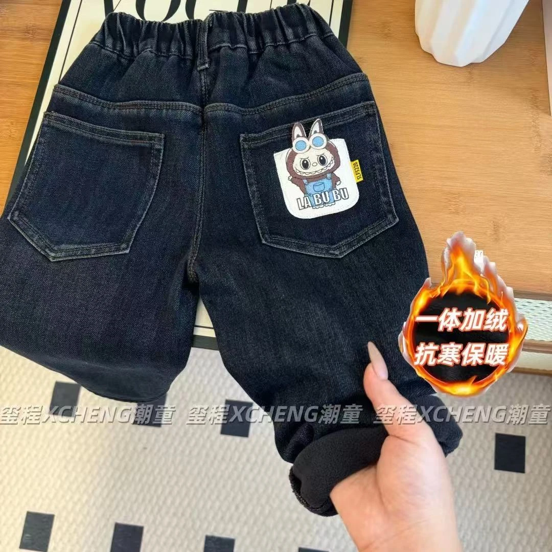 【儿童2025新款】秋冬潮装男童加绒裤冬季牛仔裤加绒时尚百搭保暖