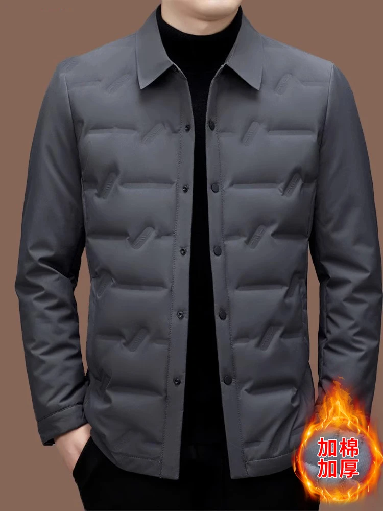 秋冬男士棉服夹棉加厚舒适耐磨商务休闲秋冬修身保暖翻领加厚纽扣
