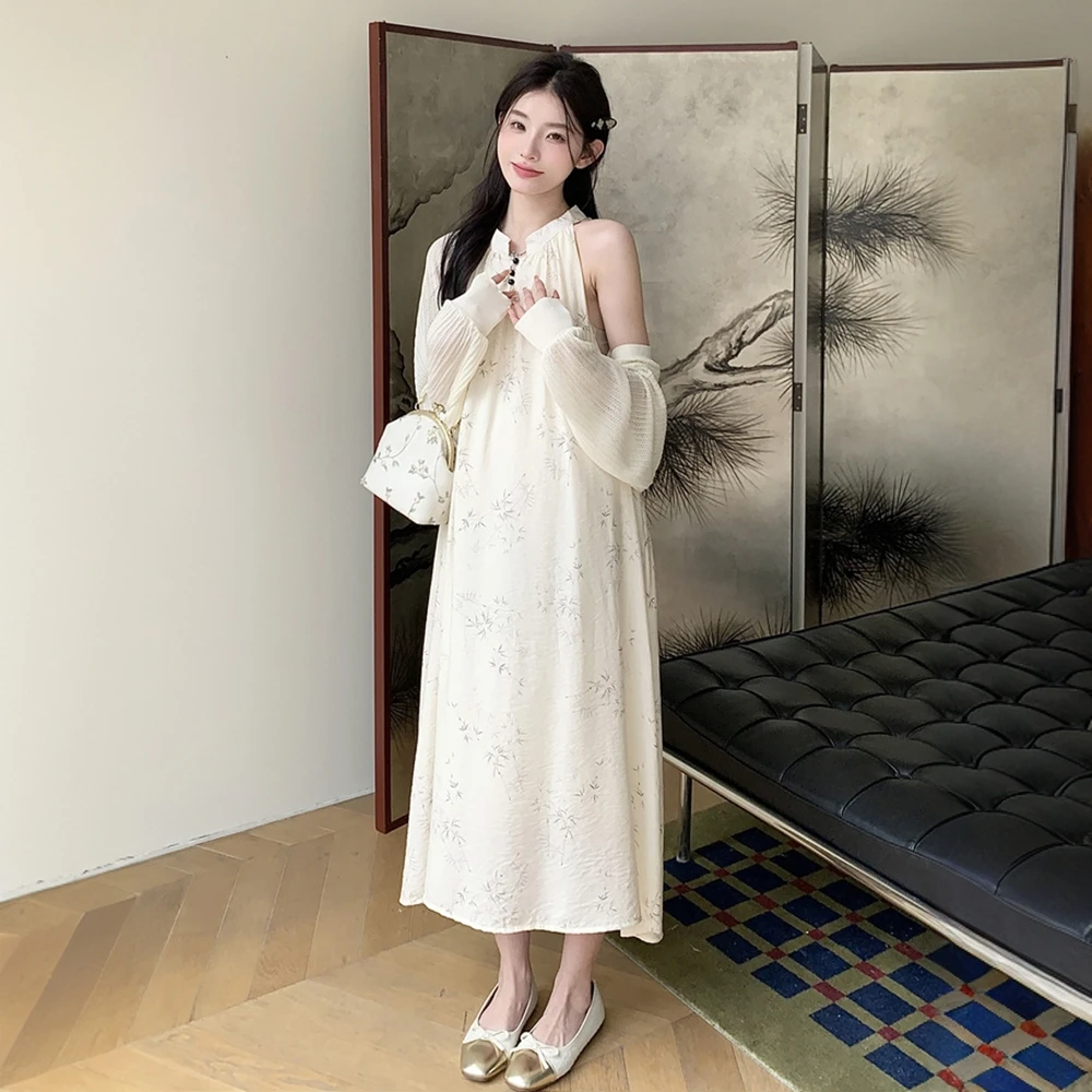 孕妇连衣裙夏装新款中式气质长裙夏季宽松复古孕期碎花背心裙子女