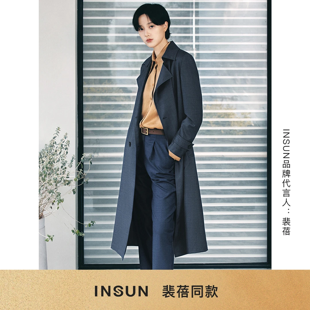 【裴蓓同款】INSUN恩裳秋季时髦大翻领廓形绵羊毛风衣外套