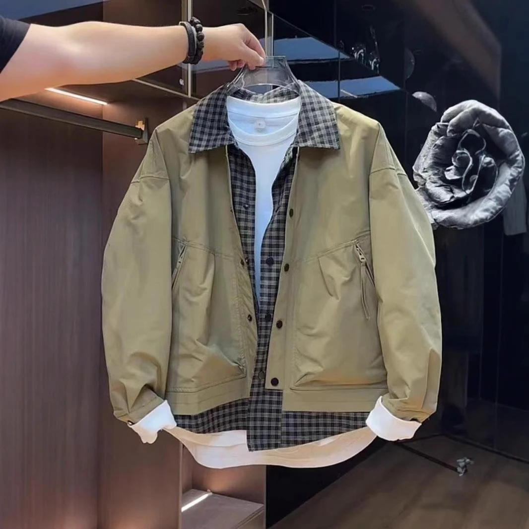 品牌撤柜~格子夹克外套男春秋韩版潮流工装上衣青年痞帅休闲上衣