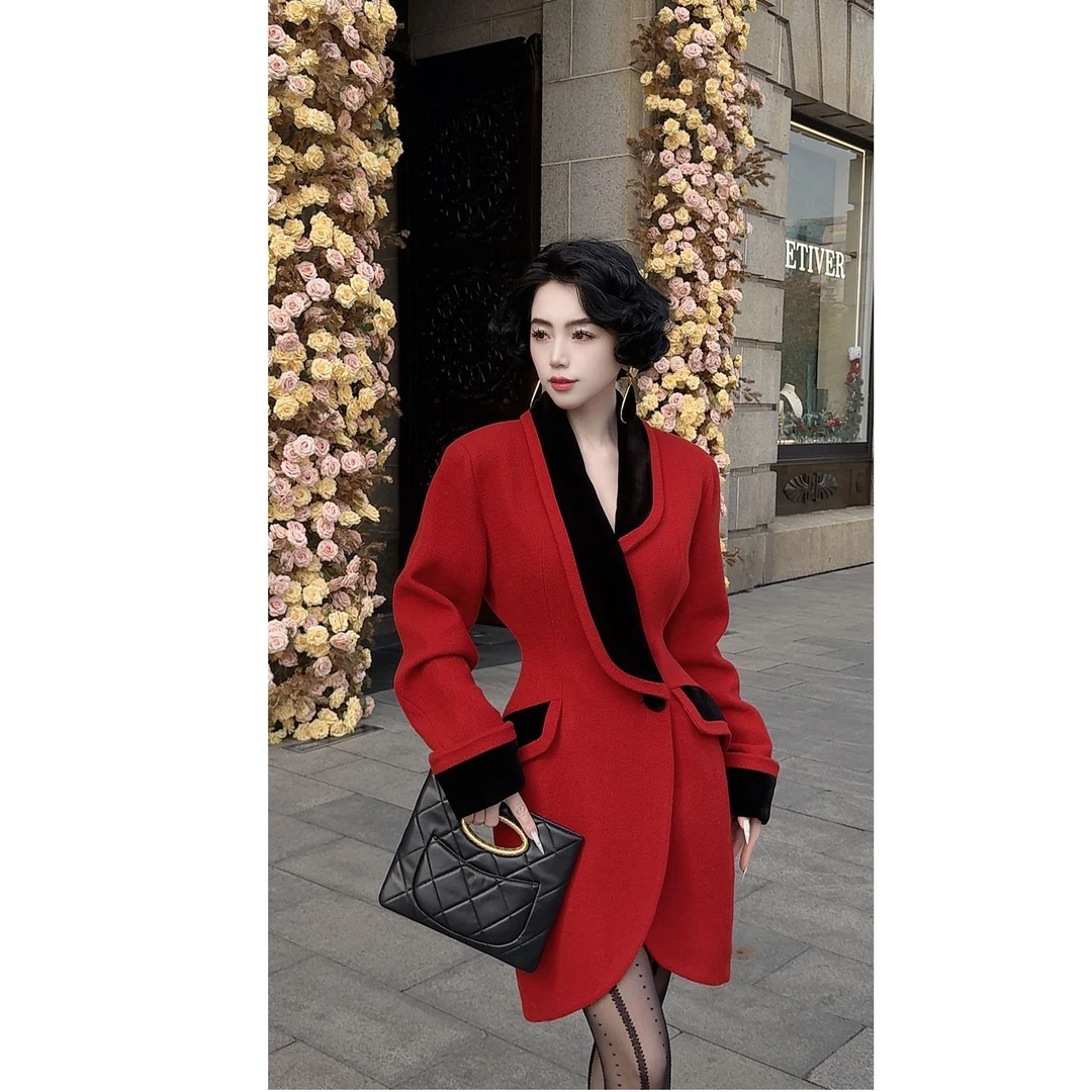 LYXJ【雅典女郎】毛呢外套女气质针织轻奢时尚女士秋冬10446