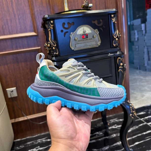 2025秋季新品男鞋厚底网面运动鞋系带时尚休闲鞋拼接老爹鞋