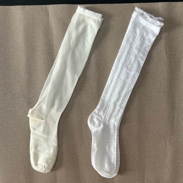 女士夏季薄款防蚊松口不勒腿无骨网眼空调小腿堆堆棉袜