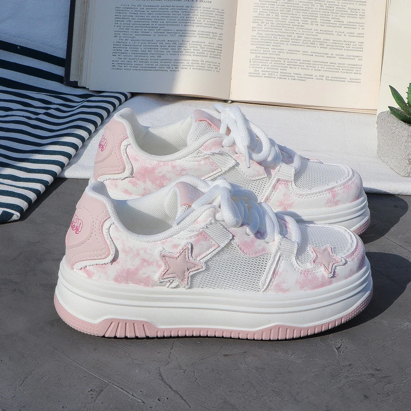 2025春夏季新款星星板鞋女网面透气爆款韩版百搭厚底小众运动休闲