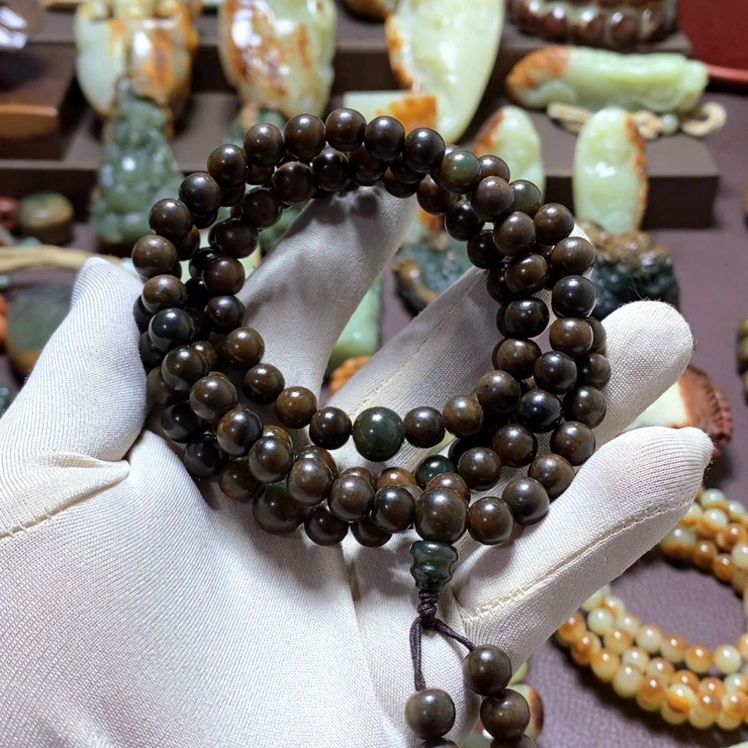 岫岩河磨玉（透闪石质玉）未镶嵌手链108卡8