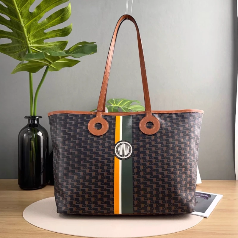 99新 MOYNAT/摩奈 莫奈moynat 棕色拼黑色购物袋单肩包