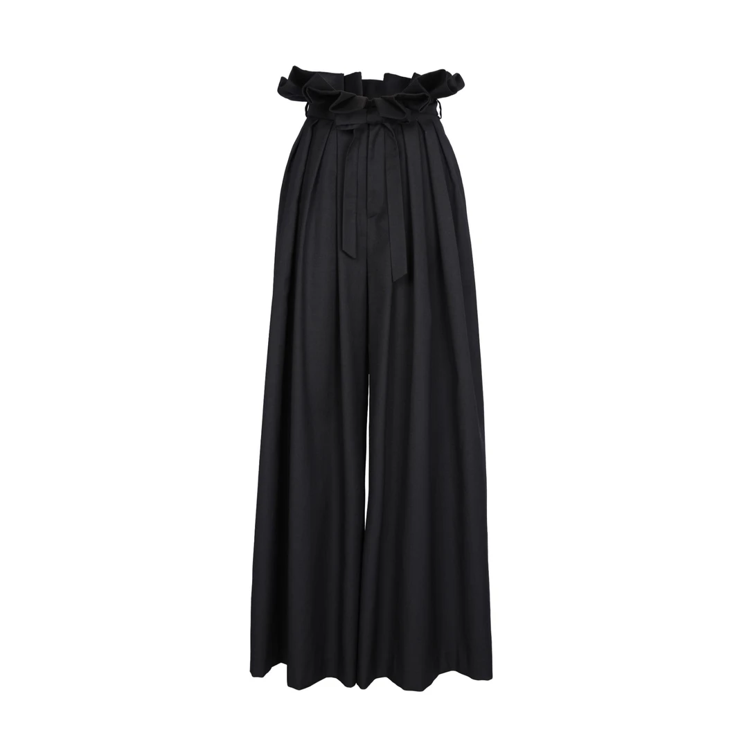 【折扣号专属】JUNYANG杨君 手工荷叶边腰封造型阔腿裤