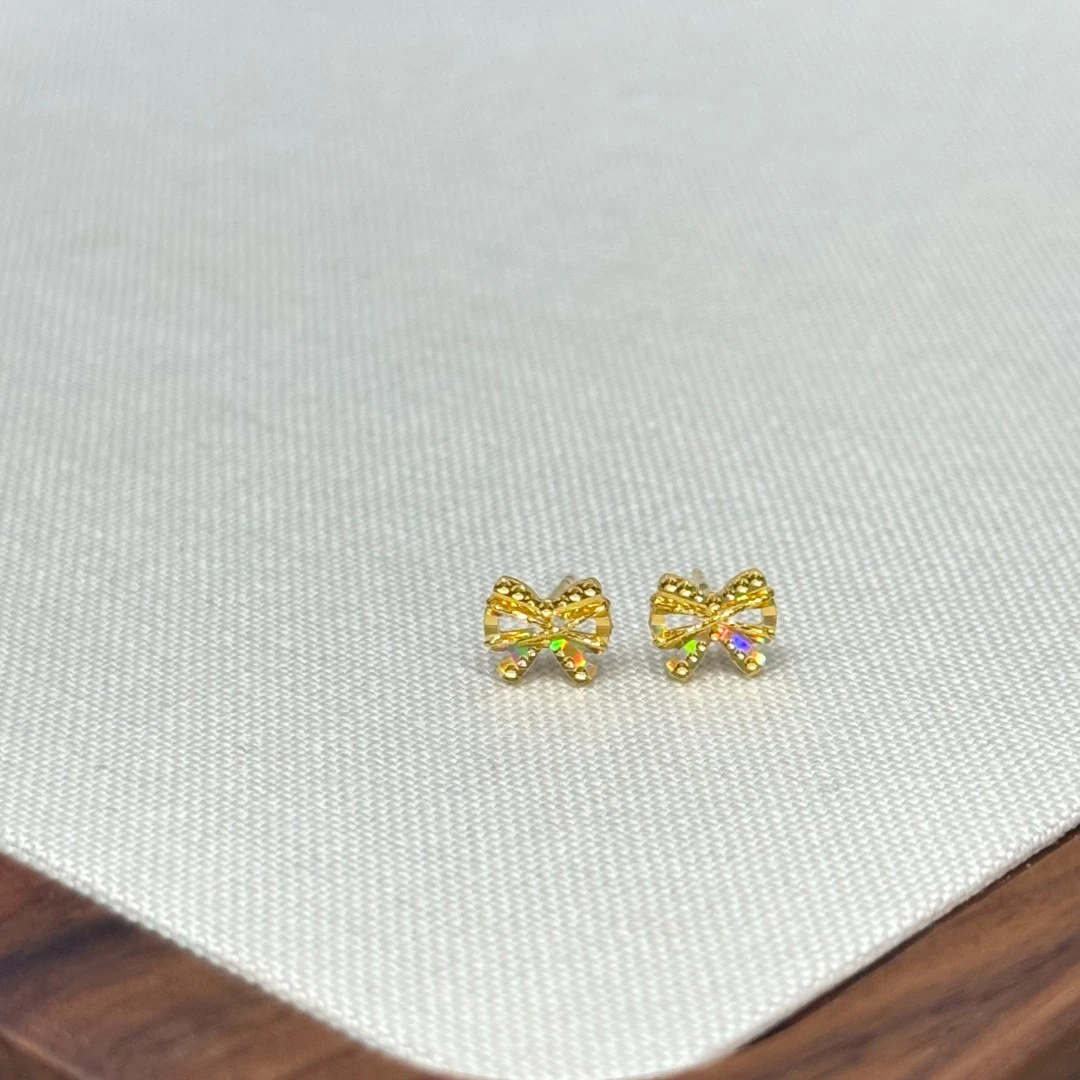 E【幻彩钉珠蝴蝶结耳钉】-足金999精工5G耳饰