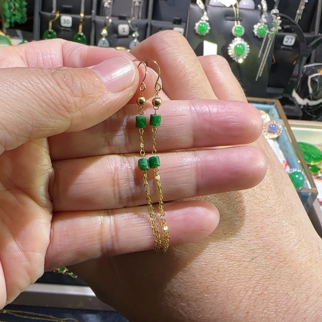 翡翠18K金镶嵌颈饰耳钩