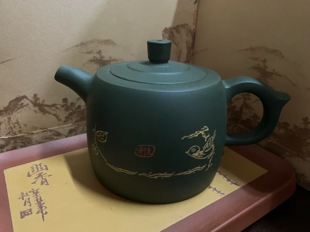 71号绿泥小鸟井栏壶全手工