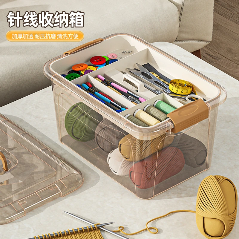 针线收纳箱大号家用缝衣针线包工具透明多功能便携服装缝补收纳盒