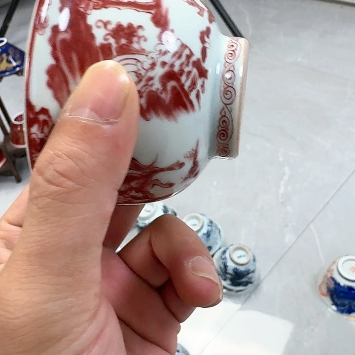 杯釉里红智圣出山大压手杯