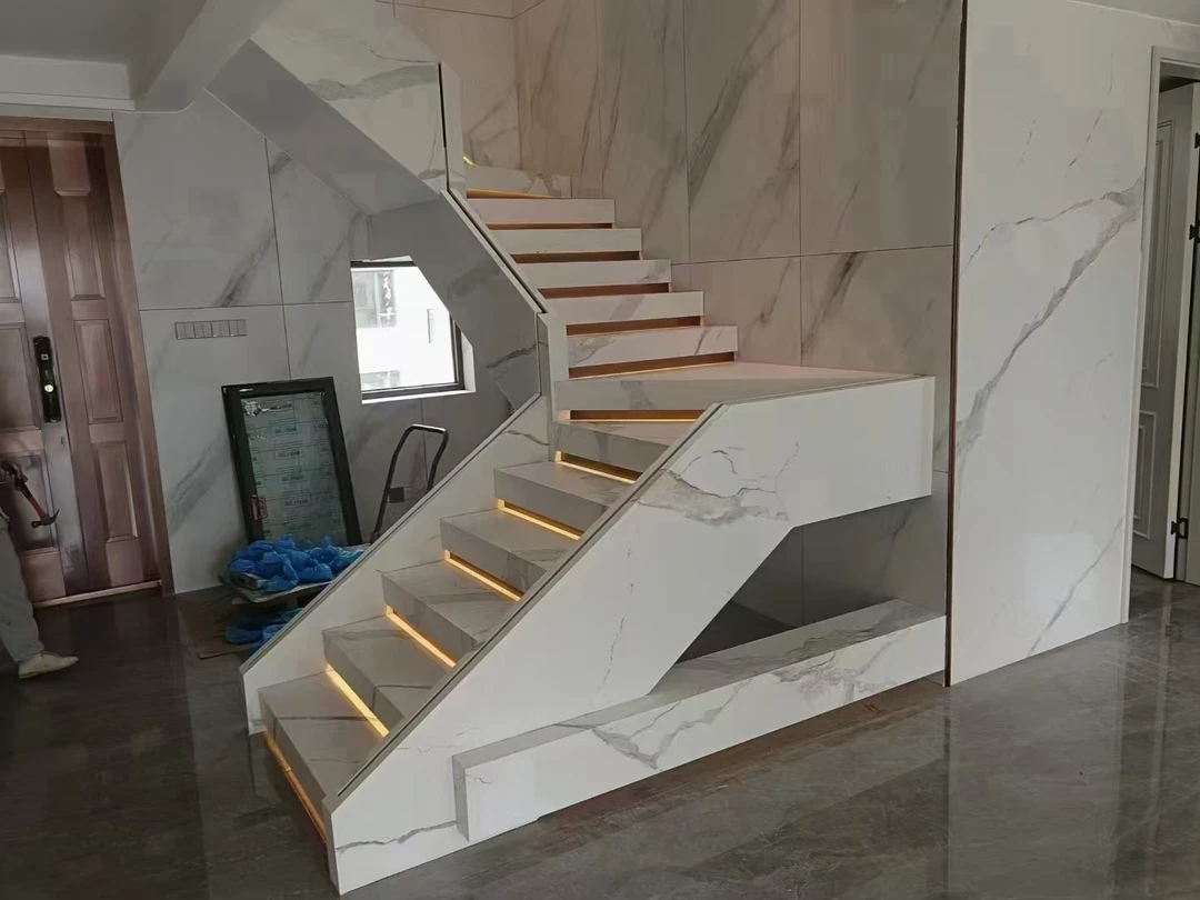 上海大理石岩板别墅定制楼梯背景墙台面