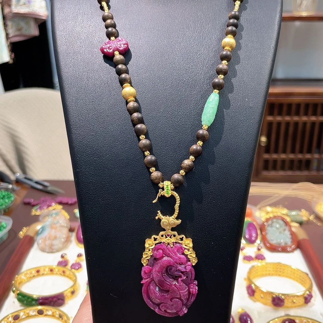 锦纶非金属红宝吊坠项链套装