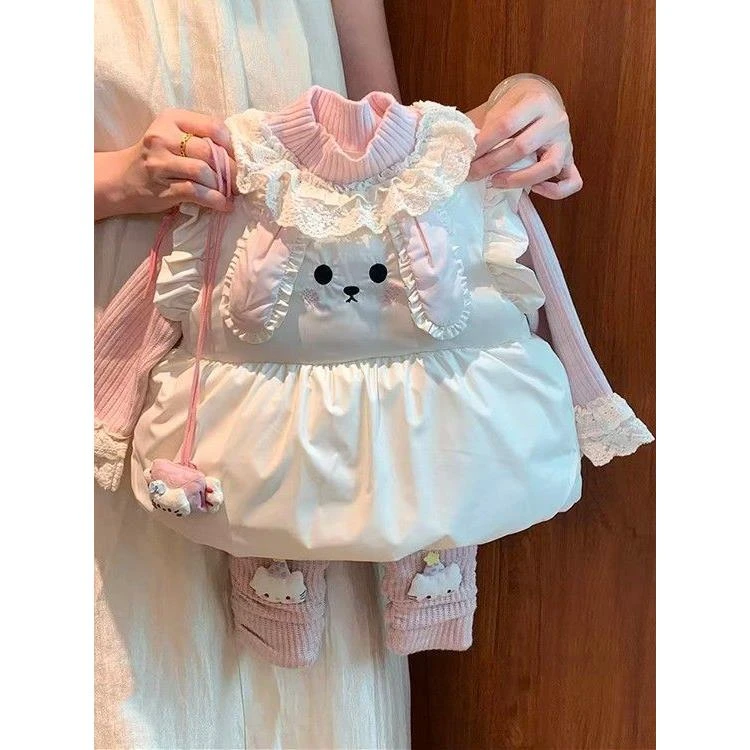 女童套装冬季棉服马甲儿童兔子面包服2025款女宝宝保暖坎肩三件套