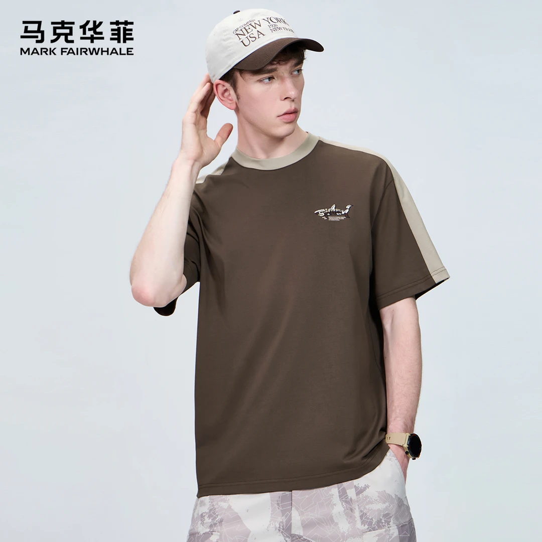 【7A抑菌】马克华菲冰氧吧凉感短袖T恤25春夏个性撞色重工刺绣宽松