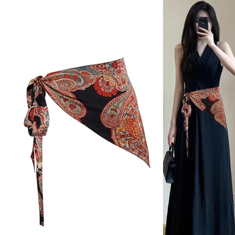 民族风刺绣三角形腰封复古小丝巾下摆遮屁帘叠穿束腰装饰裙罩配饰