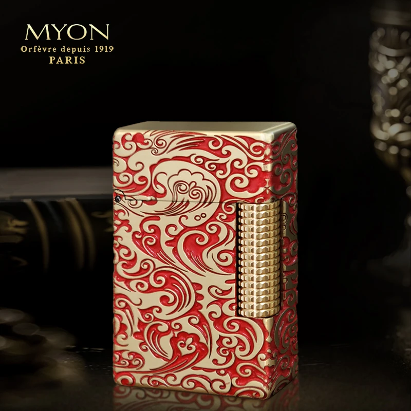 百年店爵士待机王M6红色西汉流云四面立体一机一码勉牌煤油打火机